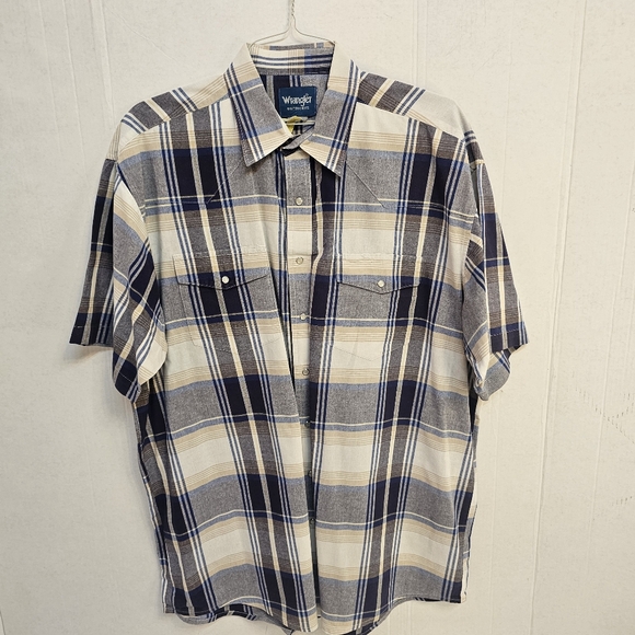Wrangler Mens Western Shirt Pearl Snap Sz XXL Blue Plaid Short Sleeve W0509 - Picture 1 of 7